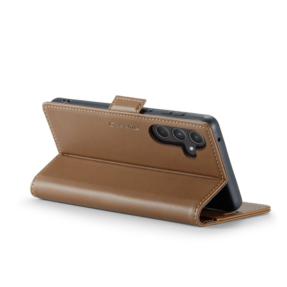 Samsung Galaxy A55 Leder Tasche Flip Wallet Etui mit Kartenfächern Litchi Look (RFID Schutz) - Braun