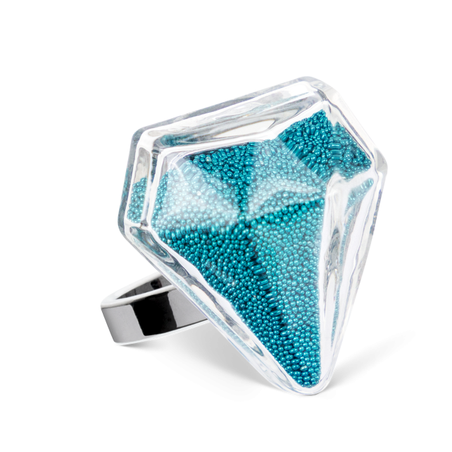 Bague en verre soufflé - Diamant Medium Billes