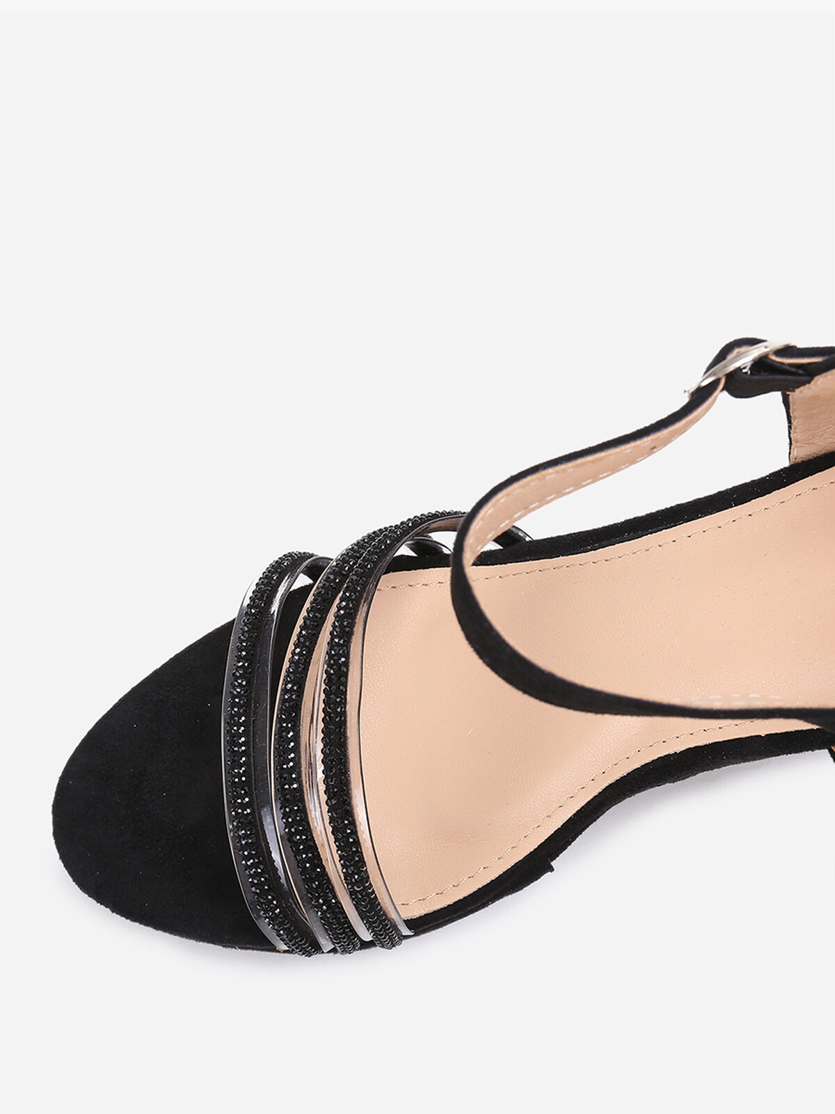 Sandales compensées en suédine à strass- Noir