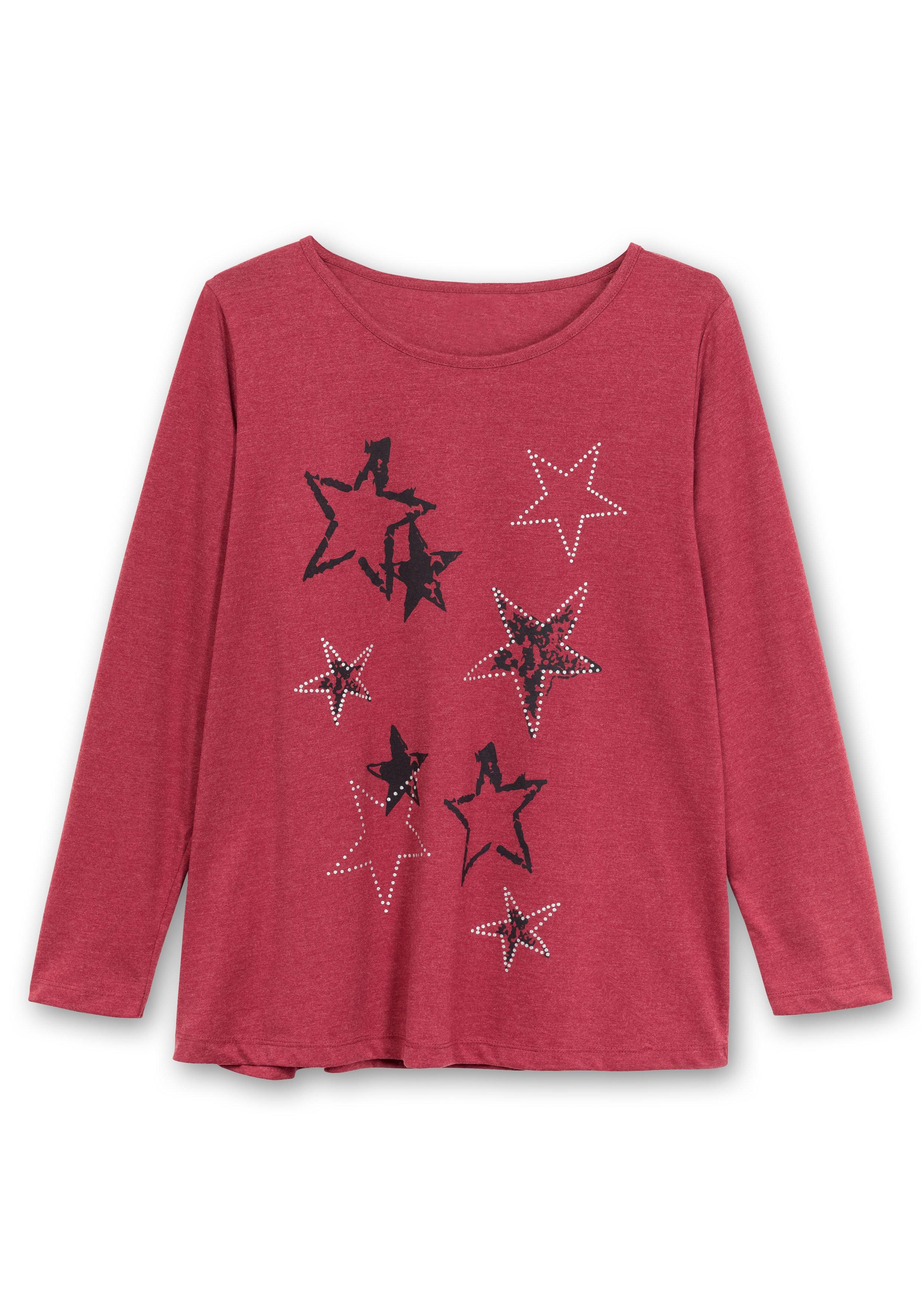 Meliertes Langarmshirt mit Sternen-Frontdruck