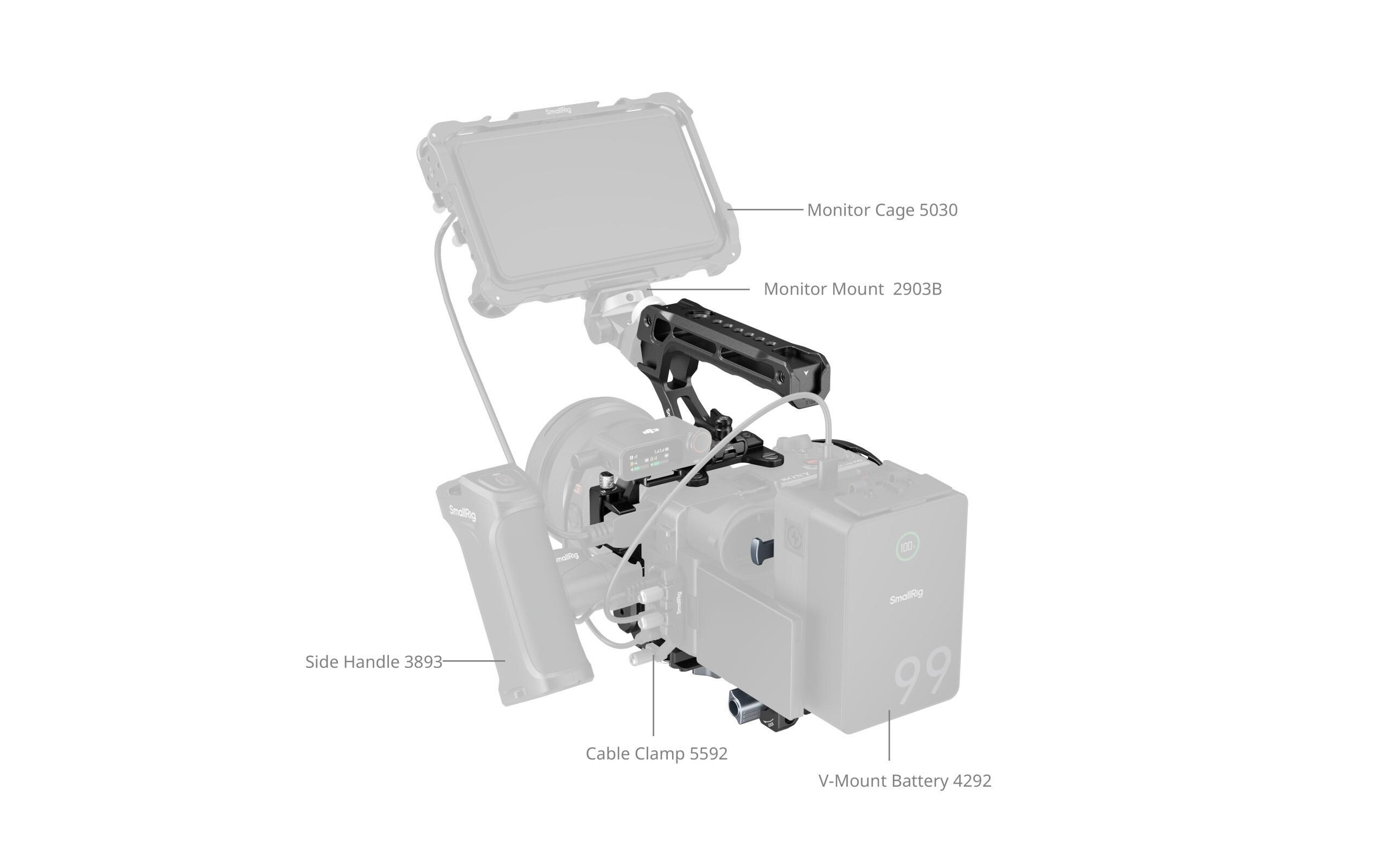 Advanced Cage Kit mit Batterieplatte für Sony FX2 5590<br>Bietet umfassenden Schutz und zahlreiche Befestigungsmöglichkeiten