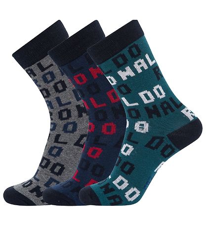 Ronaldo Strømper - 3-pak - Navy/Gr?/Turkis m. Print