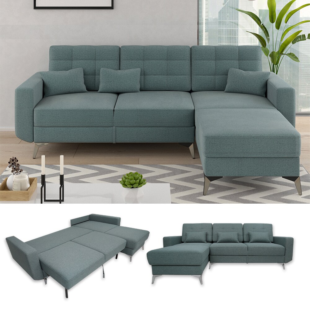 VitaliSpa Ecksofa Schlafsofa Boxspringsofa York Schlaffunktion Bettkasten blau