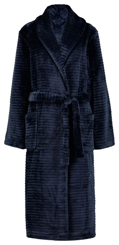 peignoir long femme en polaire bleu foncé