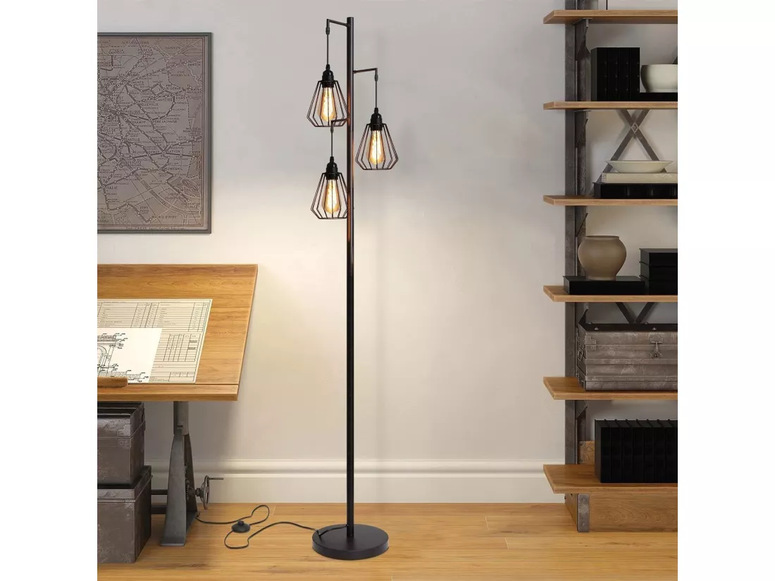 NETTLIFE Lampadaire Salon Lampadaire Vintage Noir - Vintage E27 Design Lampadaire Industriel 163CM Métal Chambre Lampadaire