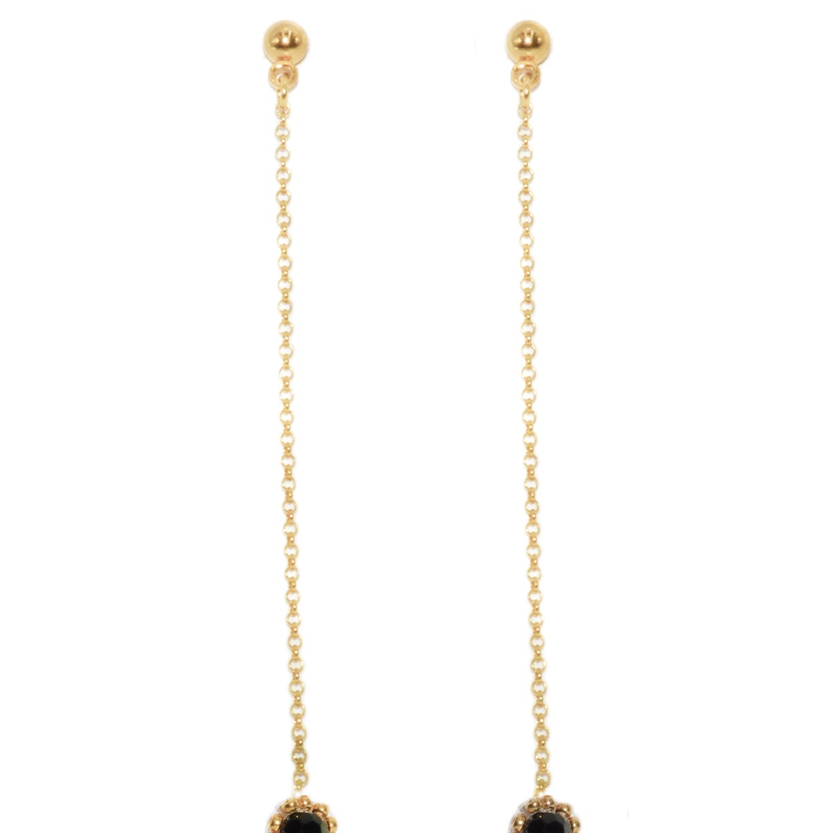 Boucles d'oreilles pendante perles miyuki tissées mains Onyx-Doré à l'or fin
