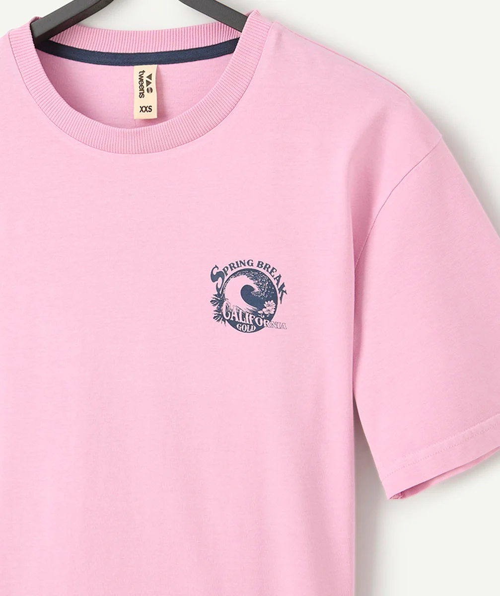 t-shirt manches courtes garçon en coton bio rose motif spring break