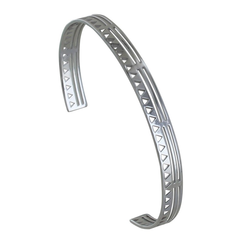 Bracelet Argent Rhodié Demi Jonc Plat Soleil