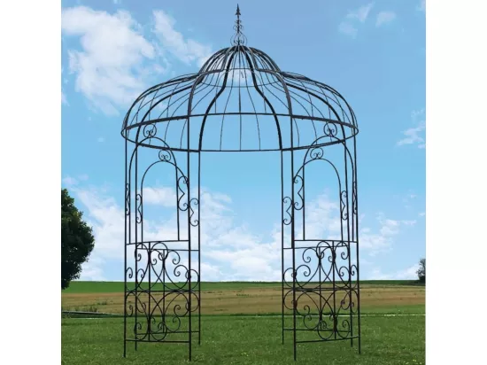 Gloriette pergola tonnelle kiosque abri jardin fer marron 216x330 cm