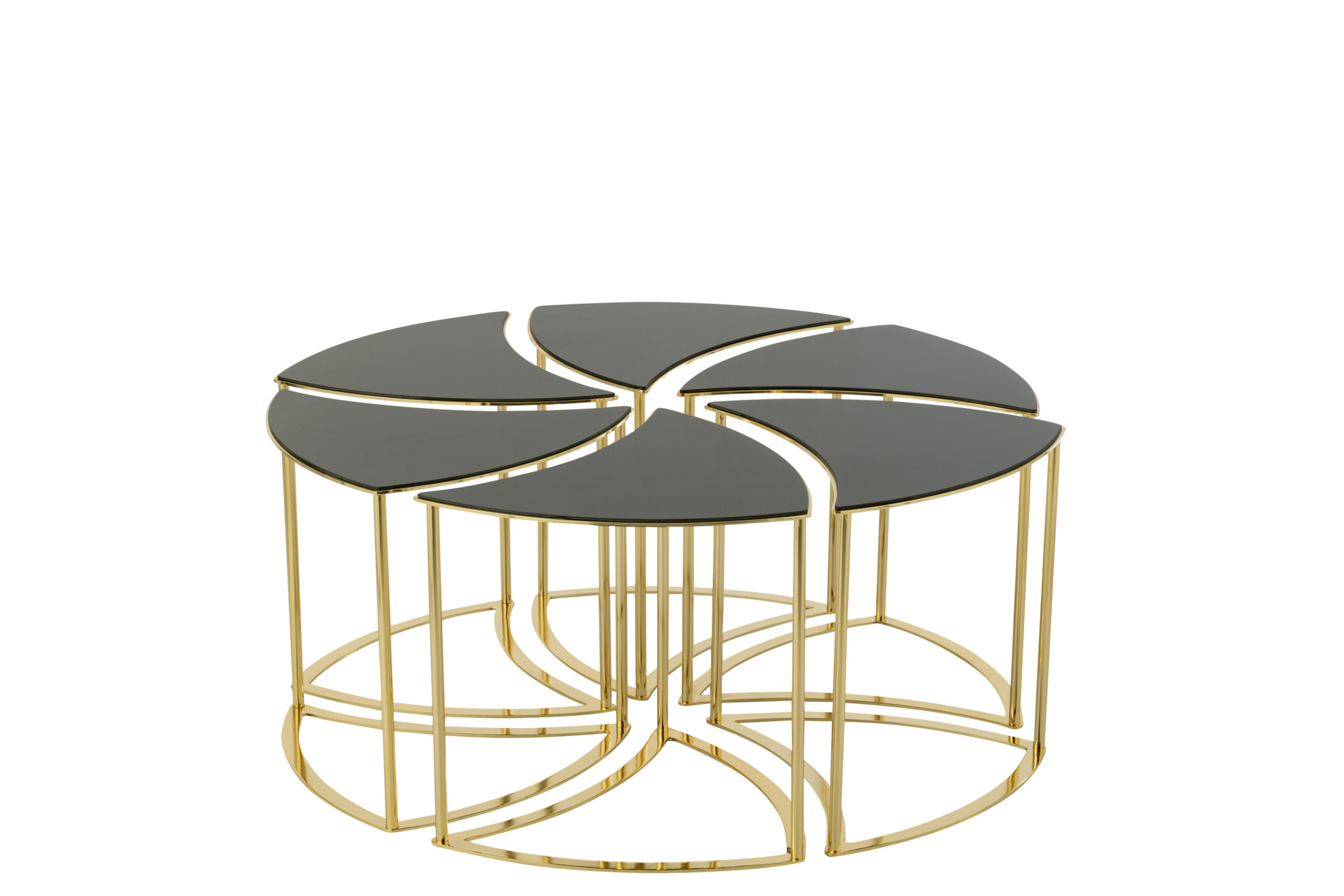 Bijzettafel Tornado zwart/goud - set van 6