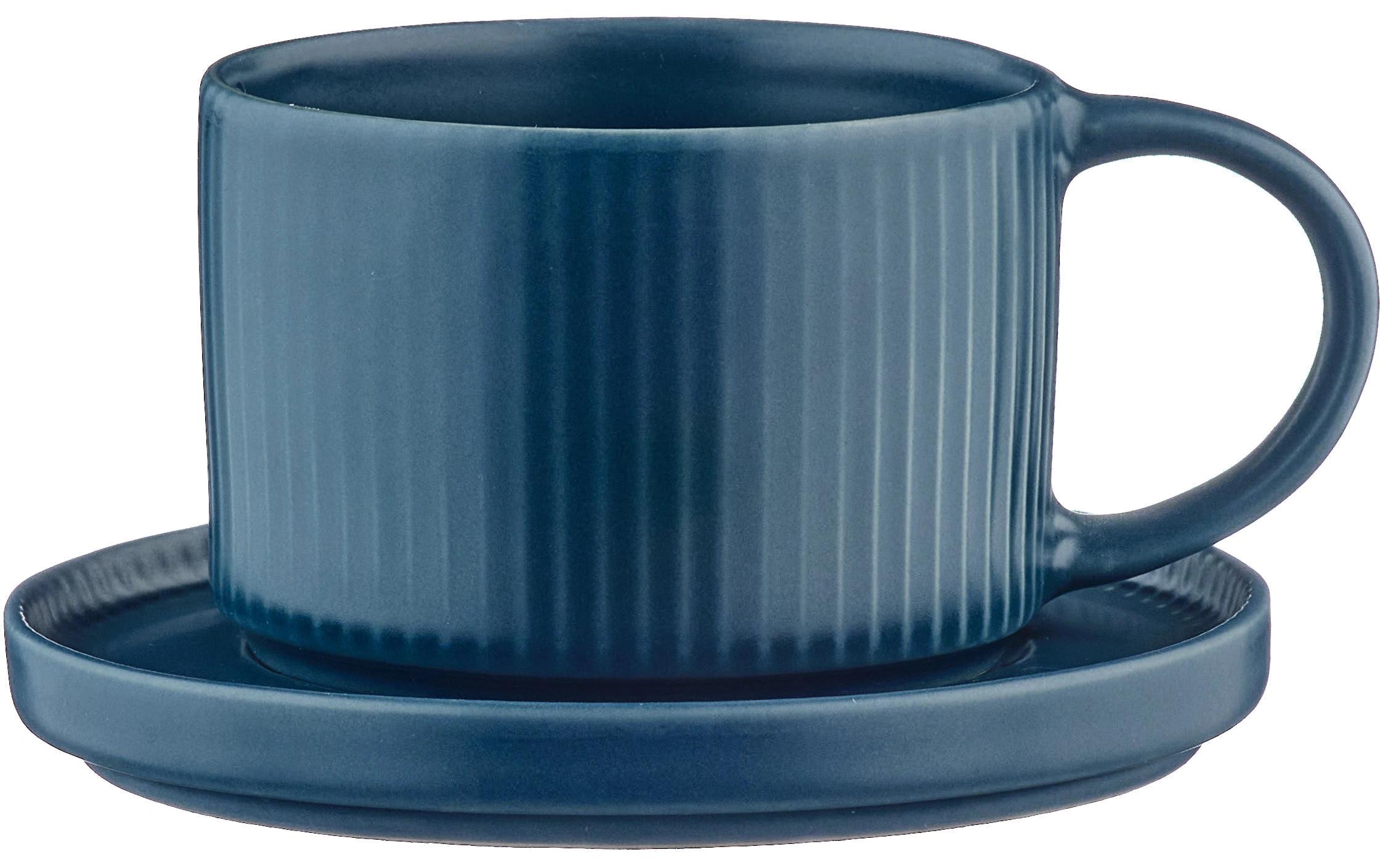 Tassen-Set Scandi Ø 12 cm, 150 ml, 4 Stück, MarineblauKaffeetassen-Set mit Untertassen
