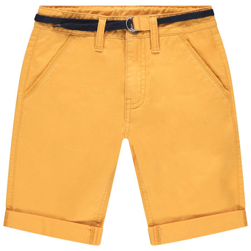 Bermuda en coton uni avec ceinture ajustable - Jaune