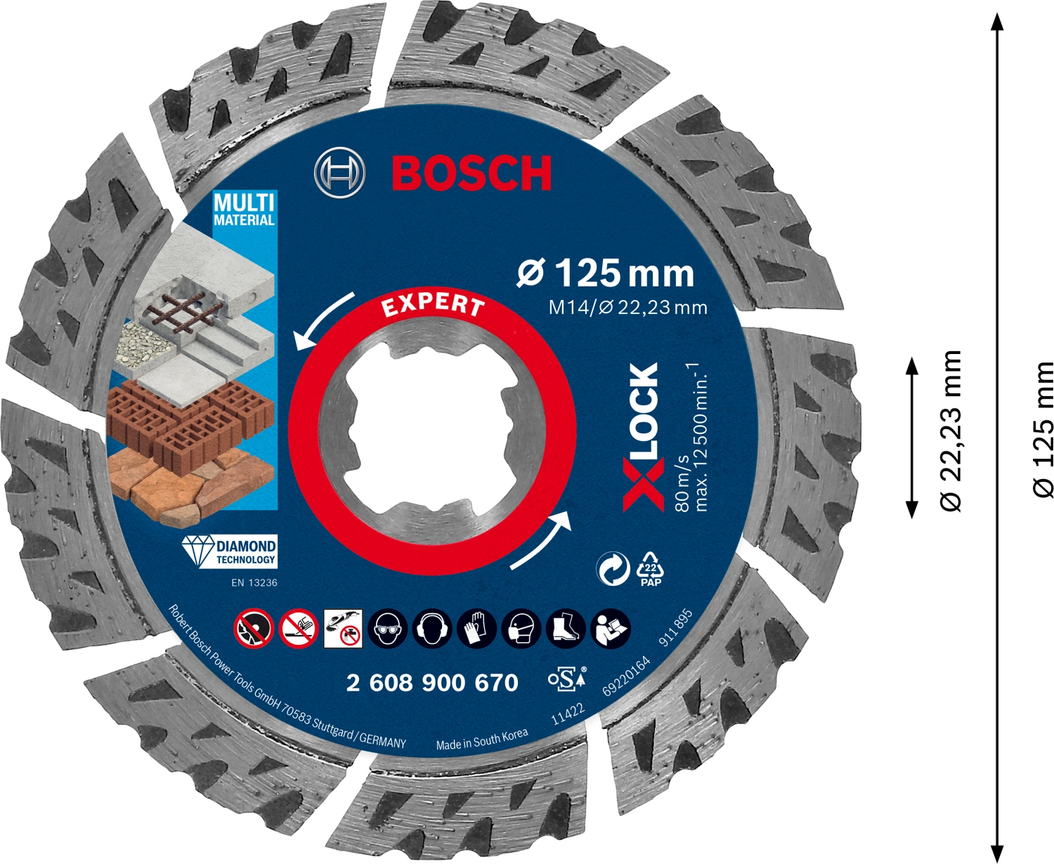 Bosch 2608900670 EXPERT X-LOCK Diamantschijf Multi Material 125 x 22,23 x 2,4 x 12 mm