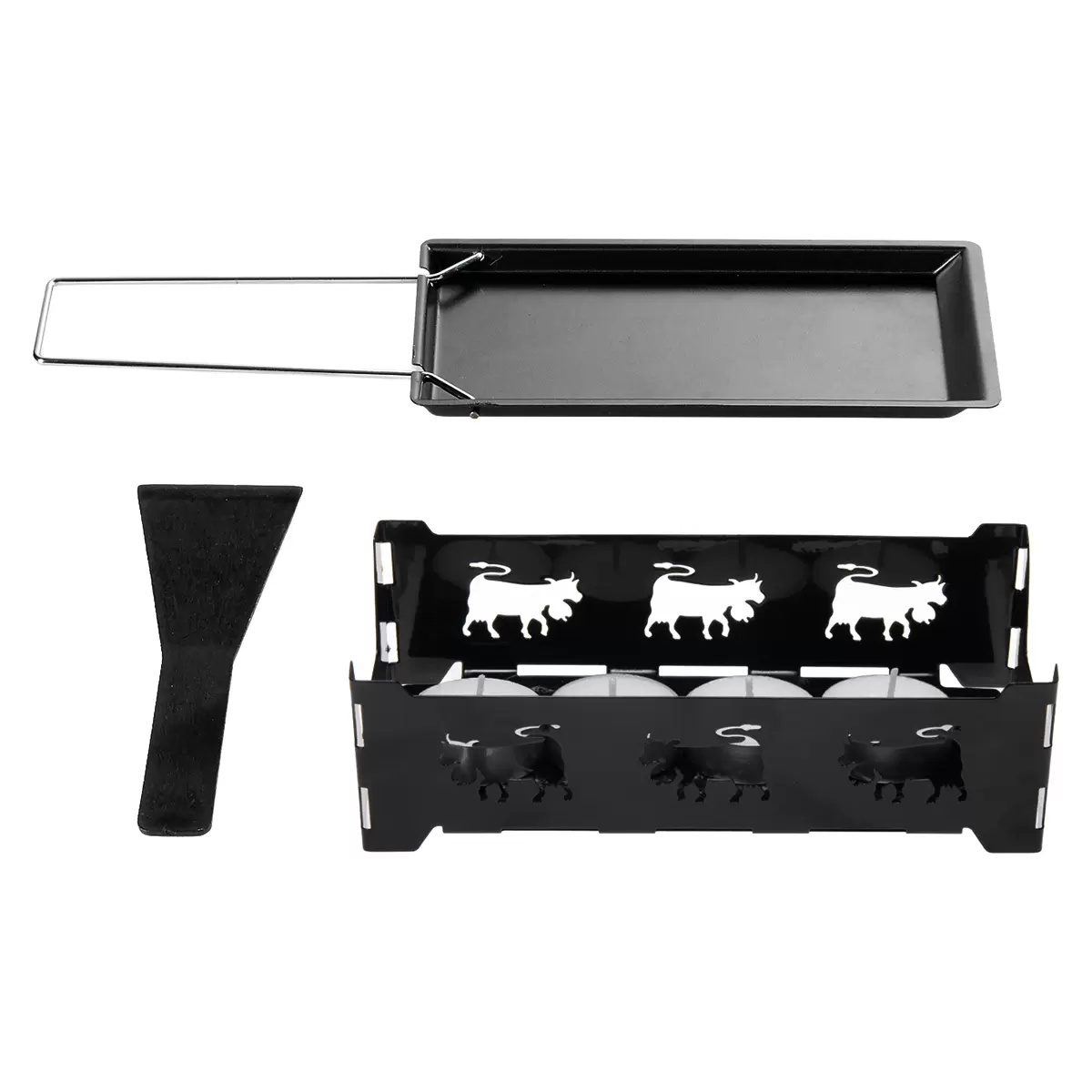 Raclette mit Rechaudkerzen Kuhdekor Schwarz