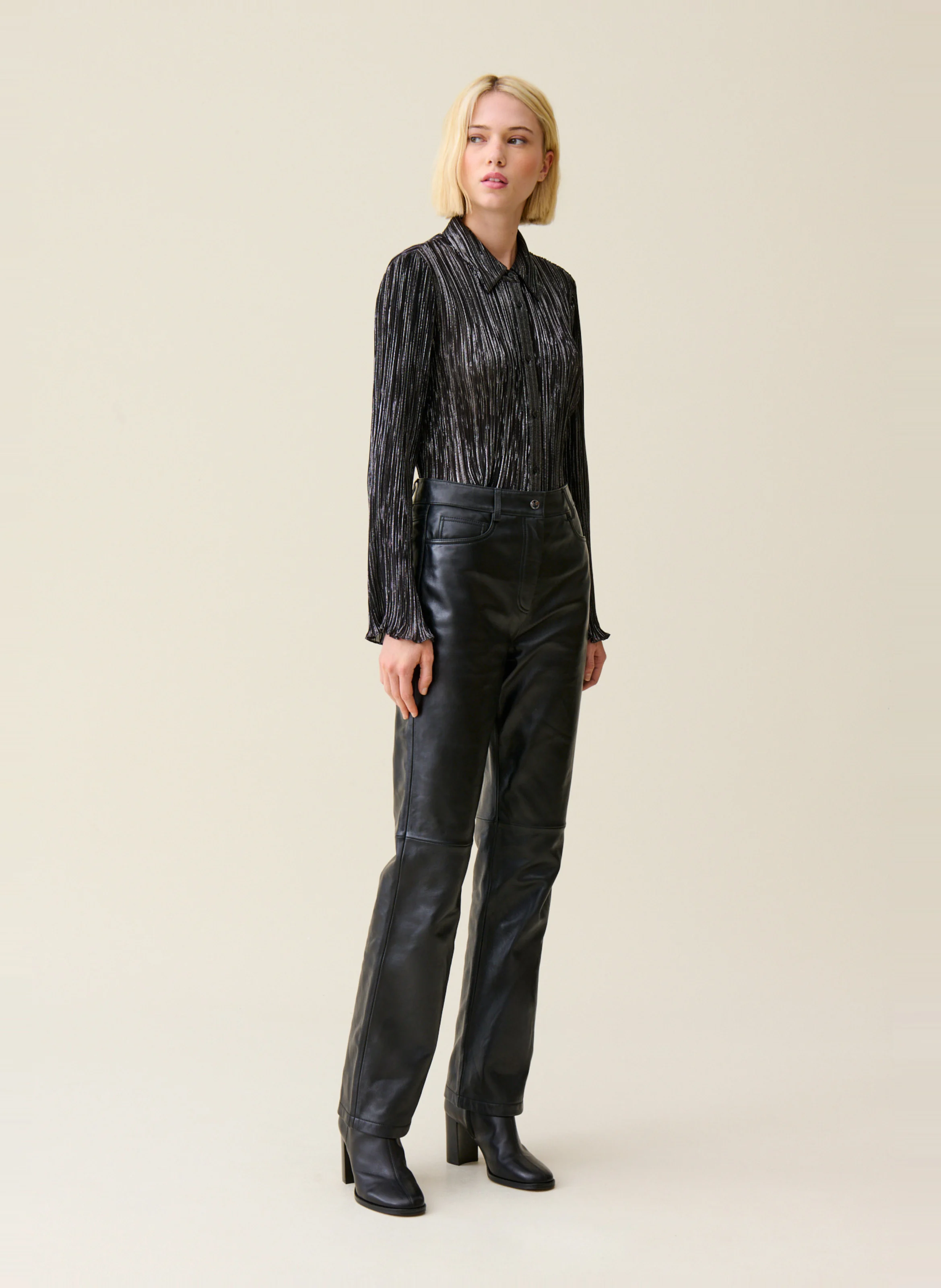 Chemise col classique plissée | Noir