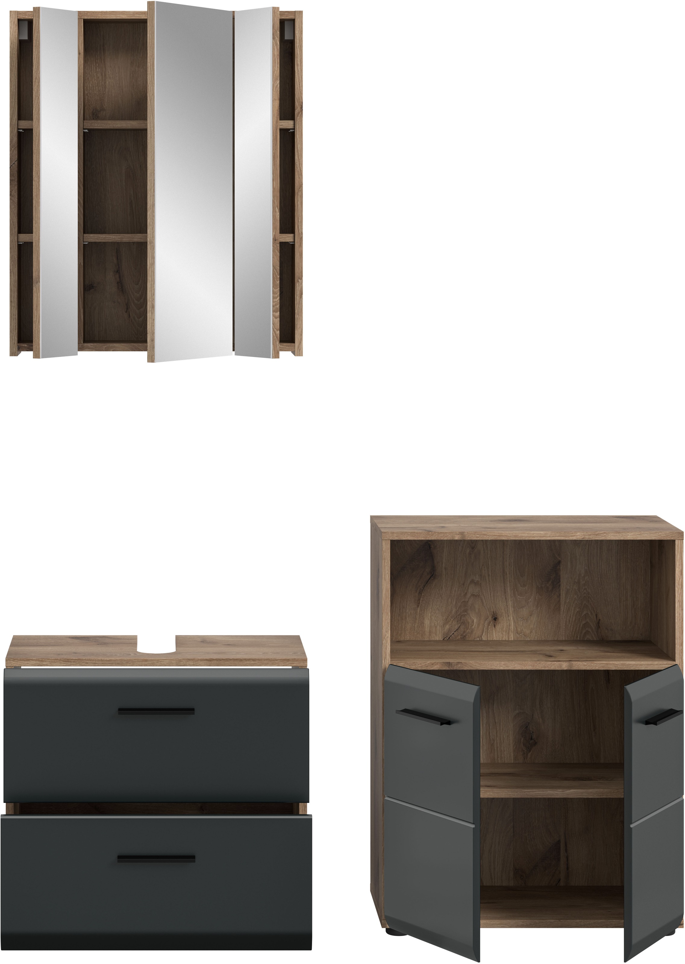 INOSIGN Badmöbel-Set »FLORENZ, TOPSELLER!, 3-teilige Badkombination, hochwertige MDF-Front« Set, best. aus: Waschbeckenunterschrank, Spiegelschrank, Midischrank breit, 3 Stk. tlg.
