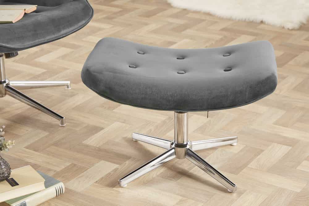 Eleganter Hocker MR. LOUNGER grau Samt mit Chromgestell