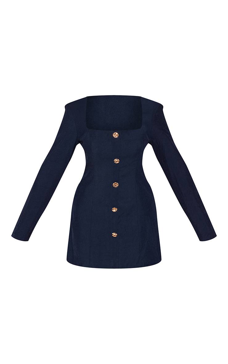 Bleu Marine Robe Mini Ajustée À Encolure Carrée Avec Boutons Martelés Shape