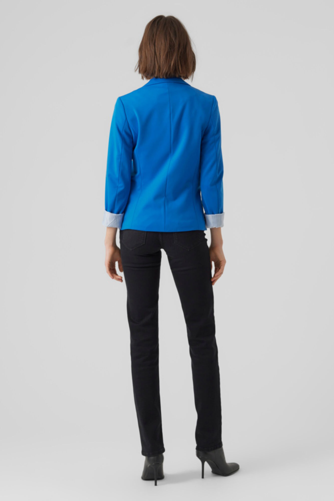 Blazer feminino de manga comprida com bolsos - Azul escuro