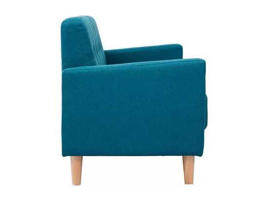 Canapé scandinave 2 places en tissu bleu canard et bois clair MOON