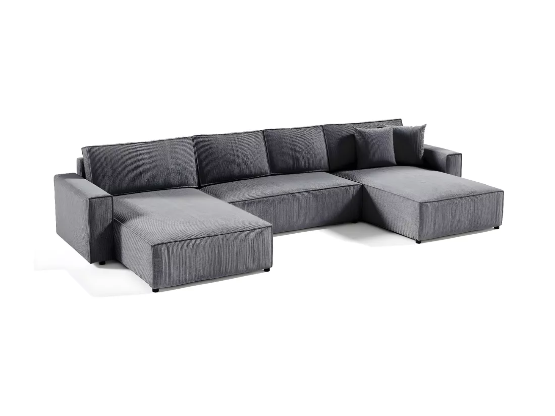Canapé U 5 places convertible coffre Isaac velours côtelé Gris