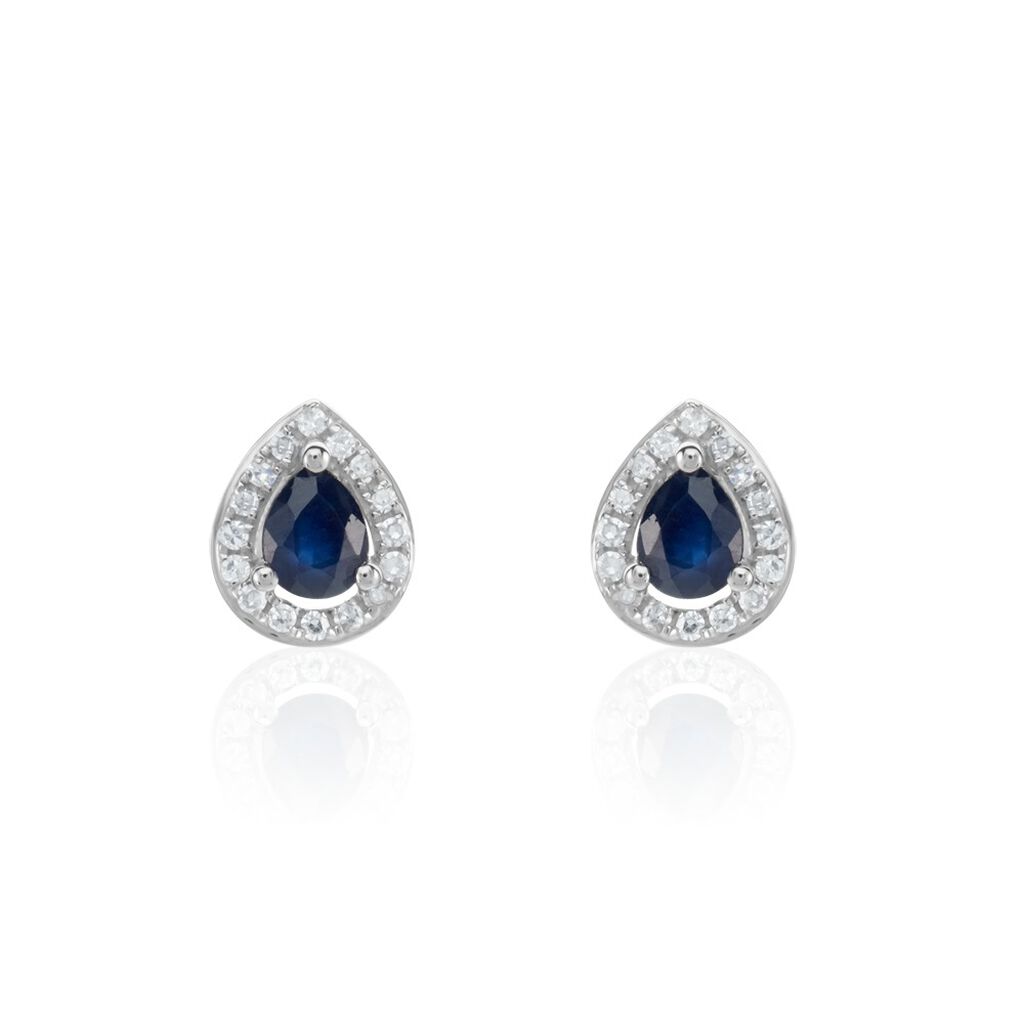 Boucles D'oreilles Puces Or Blanc Elheme Saphir