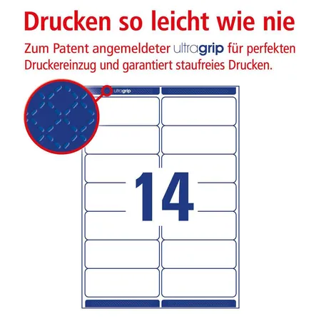 Avery Zweckform L7163-40 Adress-Etiketten,A4 mit ultragrip,99,1 x 38,1 mm, 40 Bogen/560 Etiketten, weiß