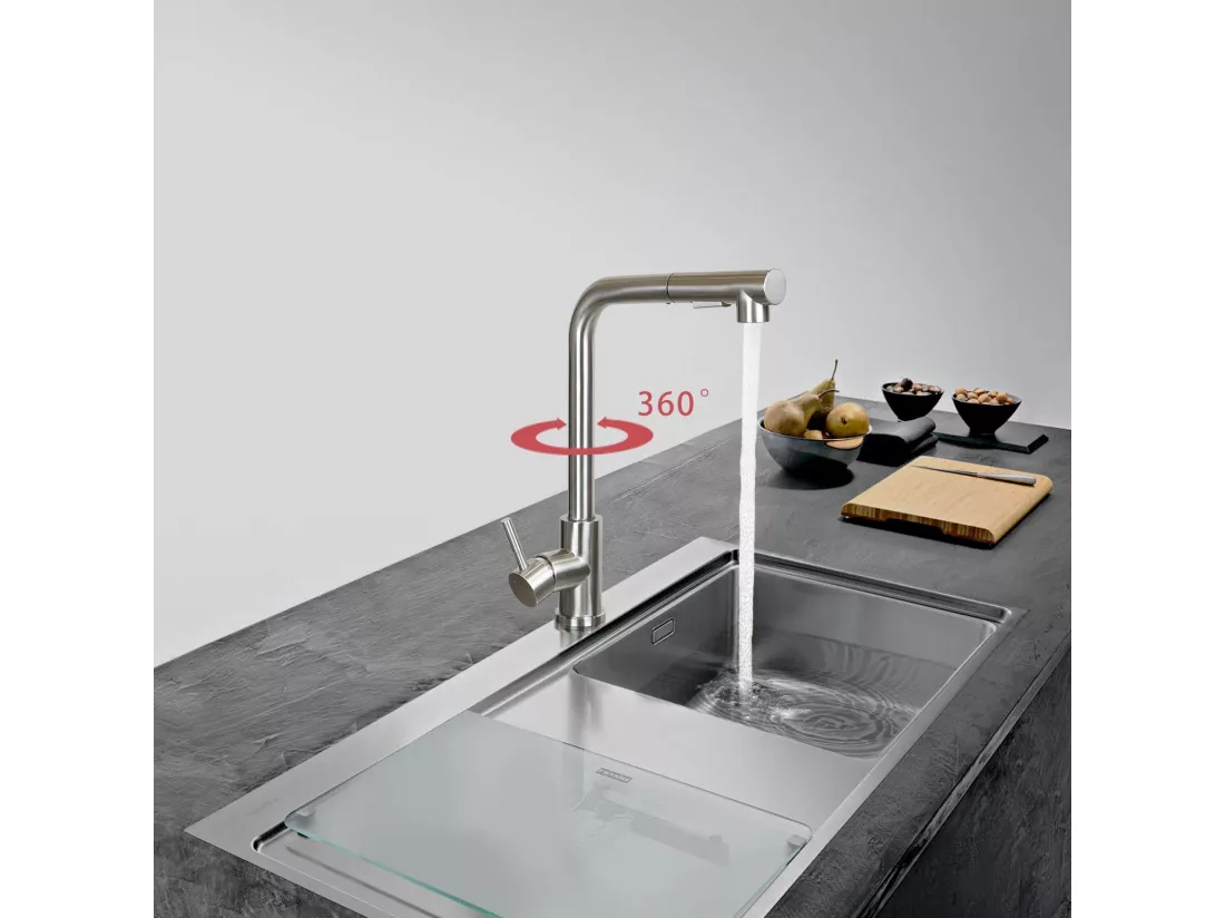 NETTLIFE Robinet de lavabo Robinet d'évier extensible Rotatif à 360° en acier inoxydable avec 2 types de jets