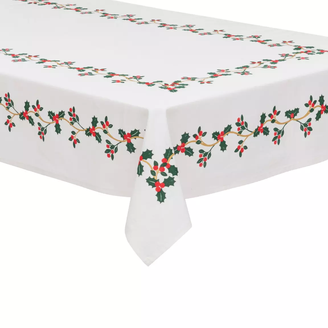 Nappe de Noël rectangulaire (140 x 240 cm) Houx Blanc