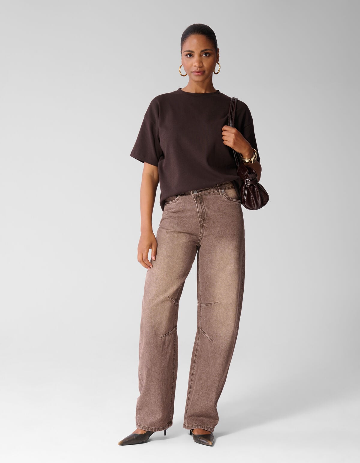 Oversized Basis T-shirt Donkerbruin