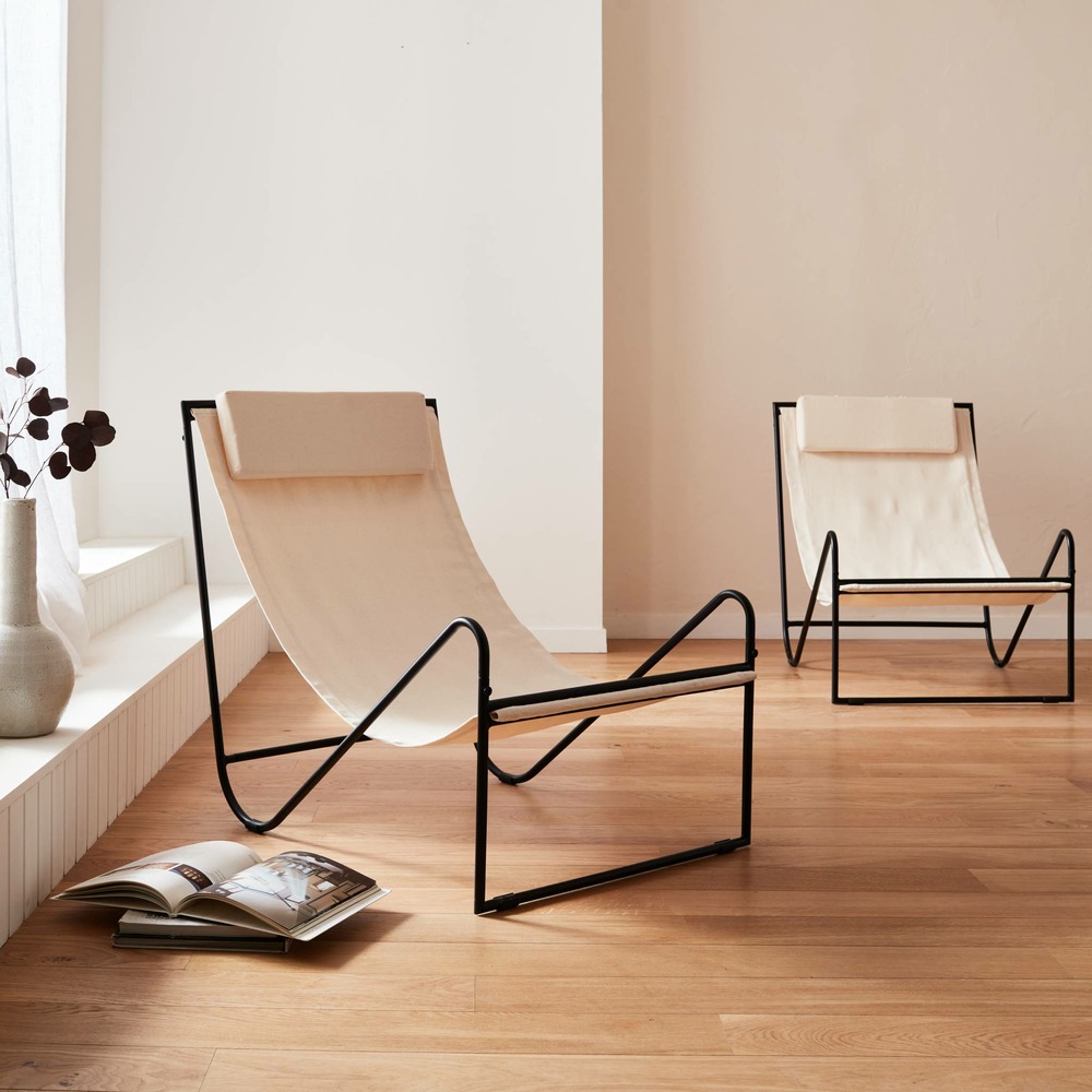 Lot de 2 fauteuil relax mencora structure en métal. Assise en toile avec repose-tête