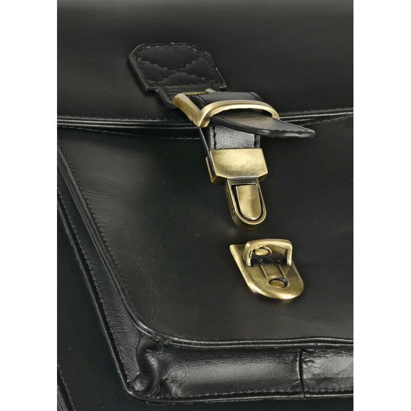 Quo Vadis - Sacoche cartable - Rangers - Noir - 38x28,5x5 cm - Cuir pleine fleur de buffle - 3 compartiment(s)