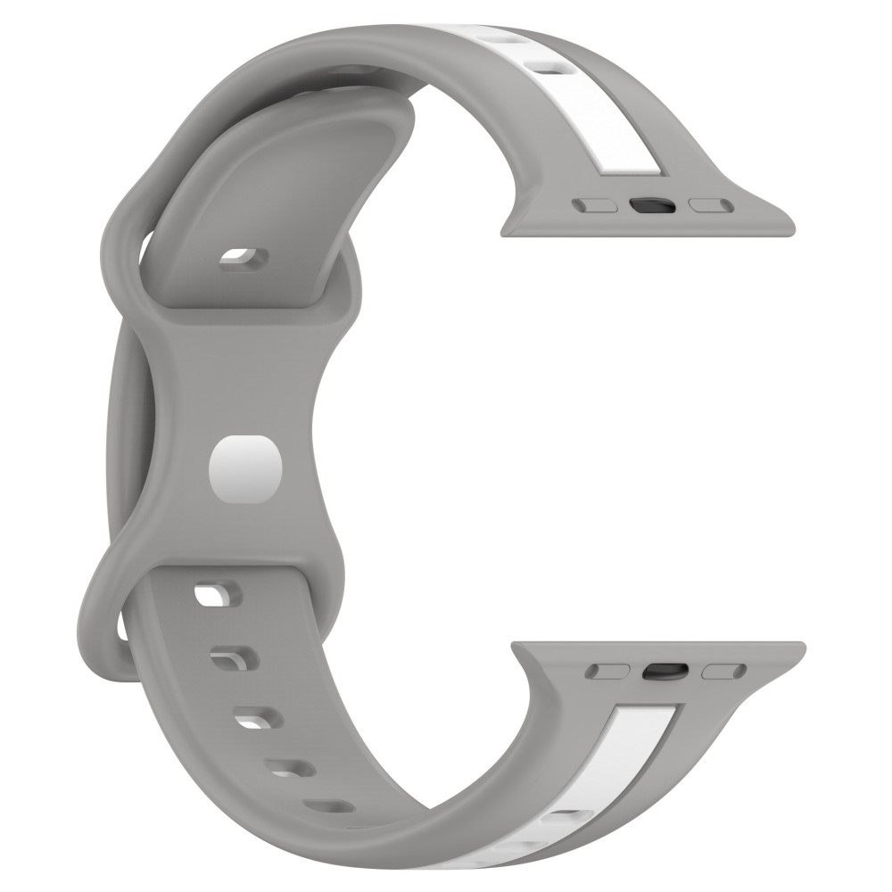 Apple Watch (49/46/45/44 mm) Silikon Armband in zweifarbigem Muster mit Butterfly-Verschluss - Hellgrau / Weiss