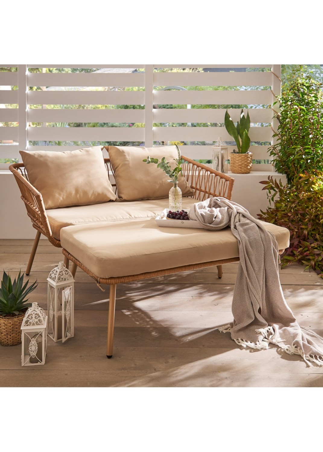 Gartenliege MARIANE - natur-beige - inklusive Kissen