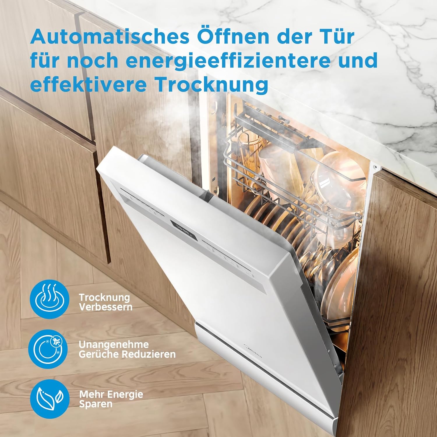 Midea SF 5.45NW10C Geschirrspüler 45cm Freistehend & Unterbaufähig, 10 Maßgedecke, 7 Programme, Spülmaschine 45 cm mit WIFI, 44 db, Startverzögerung, Automatische Türöffnung, 63 kWh/100 Zyklen, Weiß