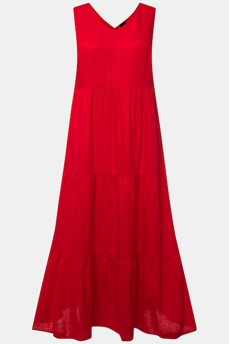 Kleid, Leinenmix, A-Linie, V-Ausschnitt, ärmellos