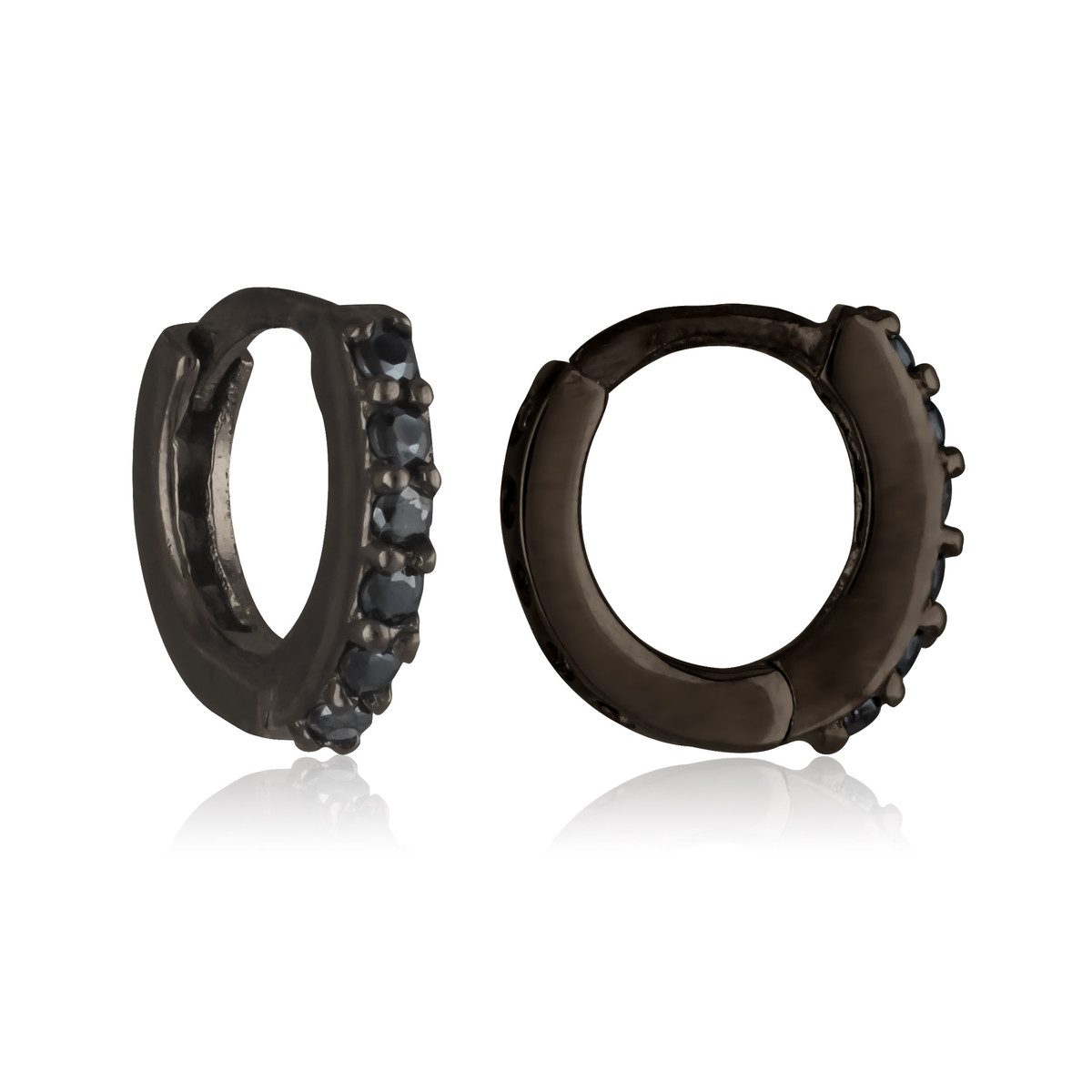 Boucles d'oreille Créole argent avec cubic zirconia noir et rhodié noir
