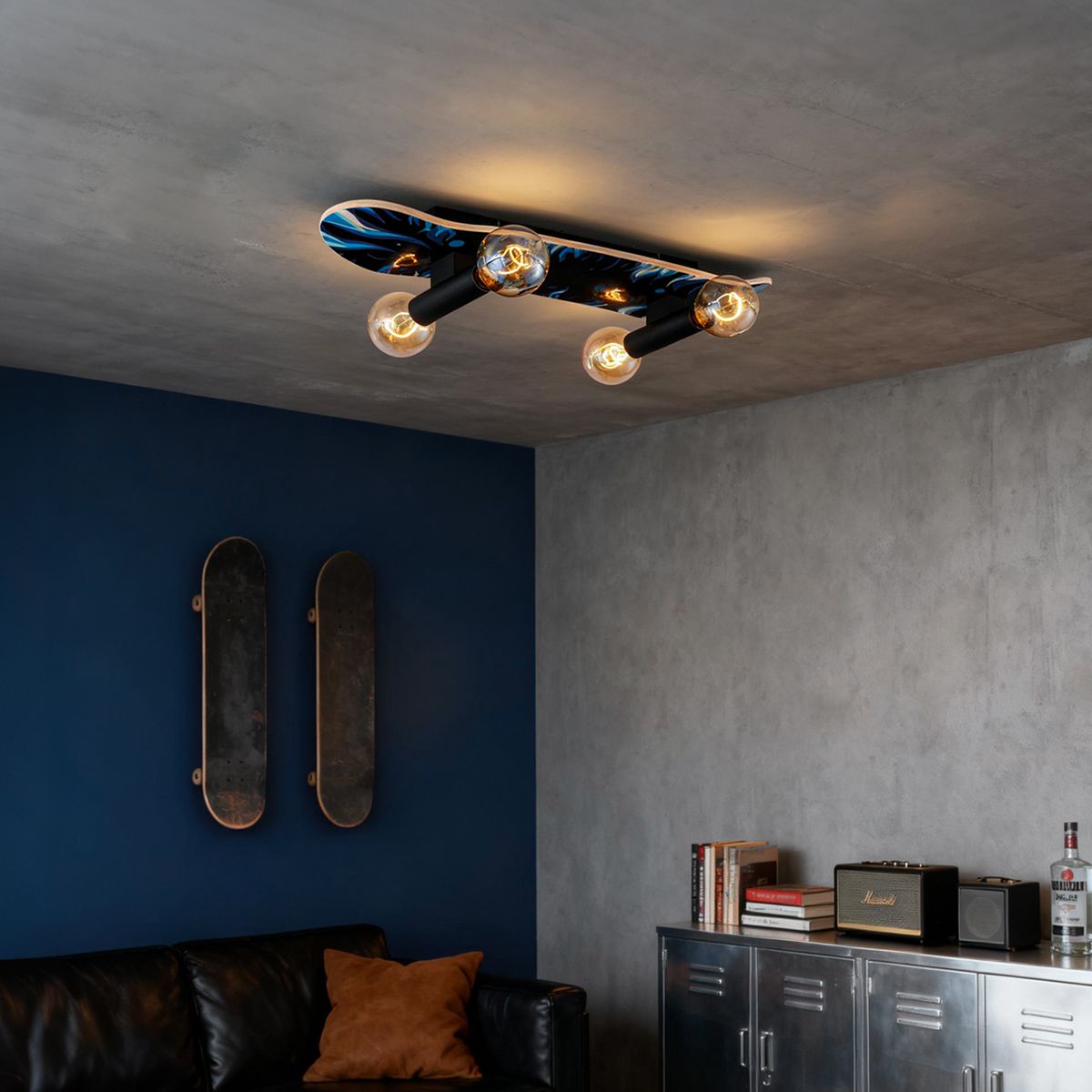 Wandlamp zwart met blauw 80cm - Skateboard