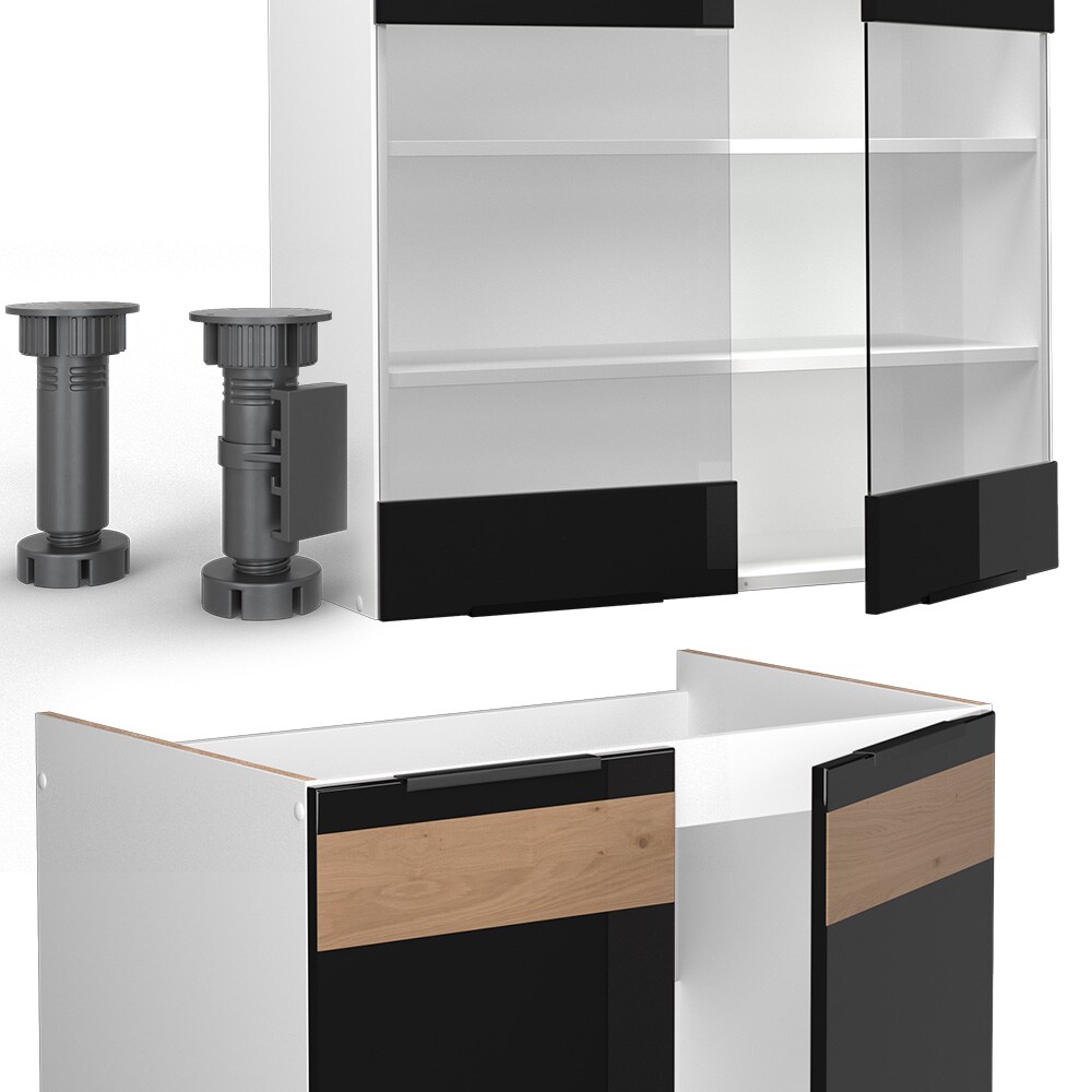 Vicco Küchenzeile Küchenblock Einbauküche Fame-Line Weiß Schwarz Eiche 240 cm modern Hochglanz Küchenschränke Küchenmöbel