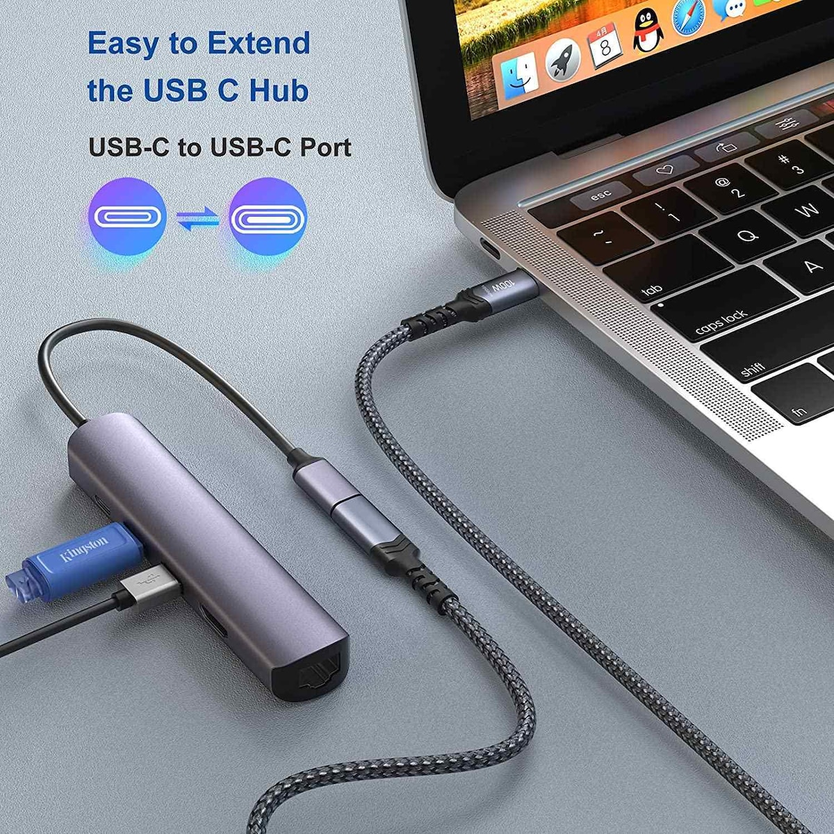 NÖRDIC 3m USB3.2 Gen2 USB-C Forlengelseskabel hann til hunn 10Gbps 5A 100W Thunderbolt3