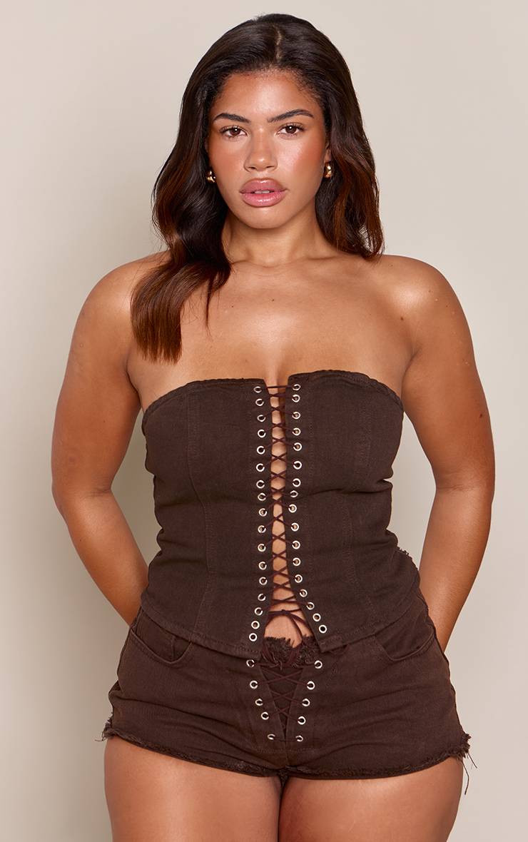 Chocolat Corset Bustier En Denim Stretch À Laçage Shape