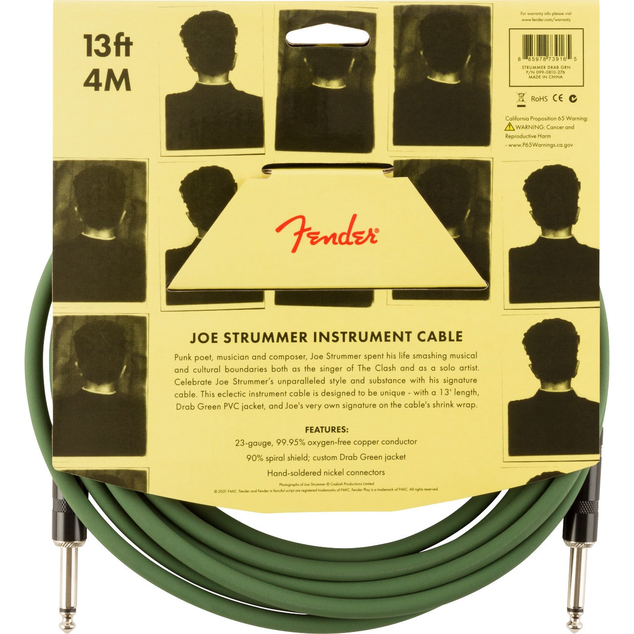 Fender Strummer Pro 13' Drab Green signature instrumentkabel 4 meter