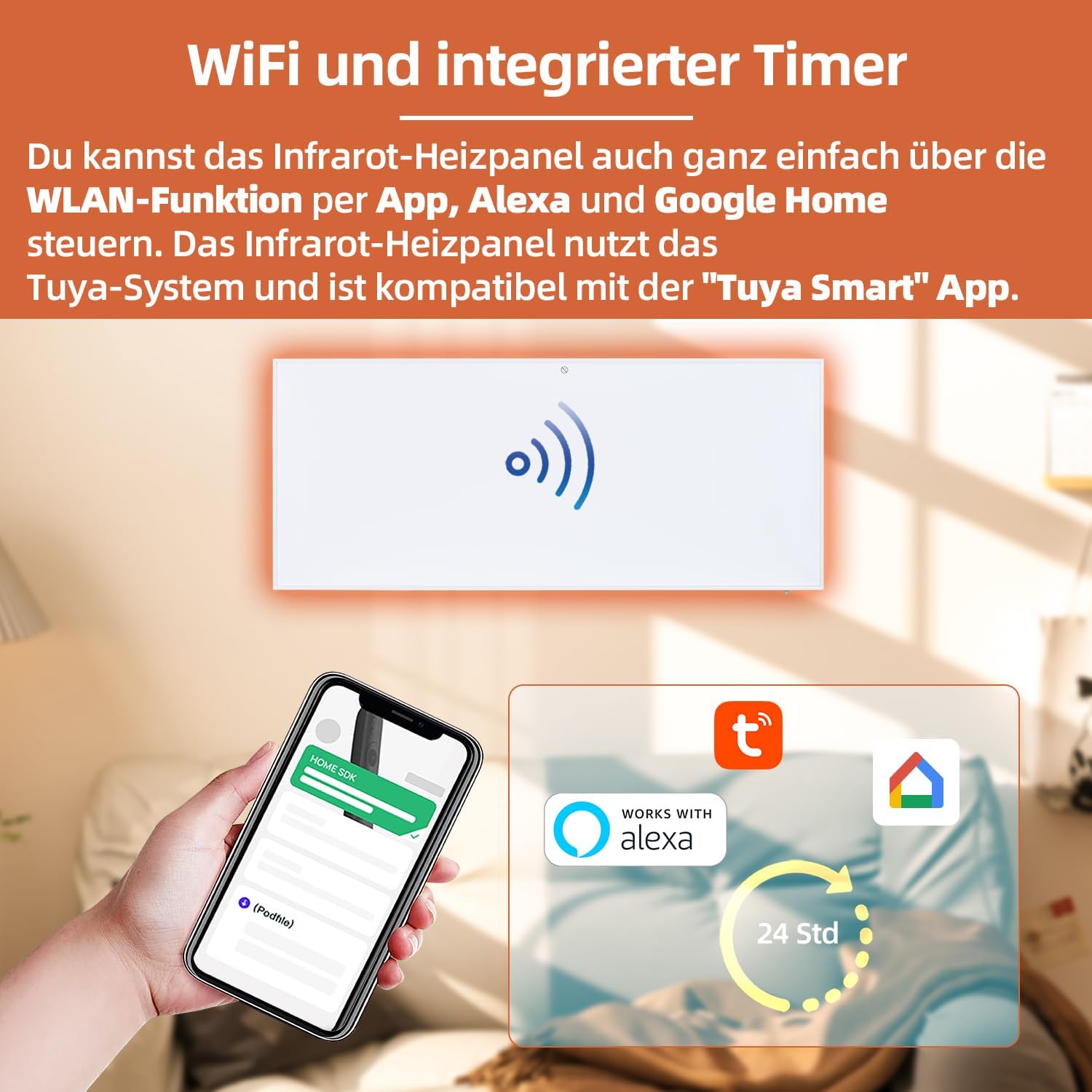 SHX Infrarot-Heizpaneel mit WiFi 700W SHXA700-WiFi – 700 Watt, 7-14m², Wandmontage, WiFi, Fernbedienung, weiß