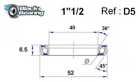 Roulement de Direction Black Bearing D5 40 x 52 x 6.5 mm 36/45°