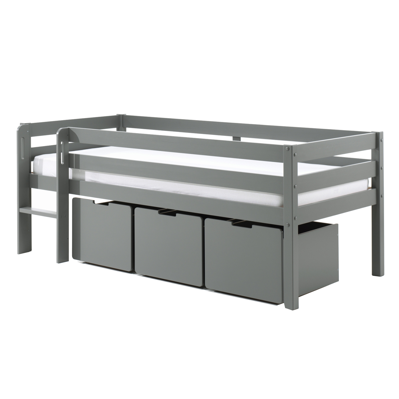 Kojen-Spielbett - grau - Leiter - Schubladen - 90x200 cm