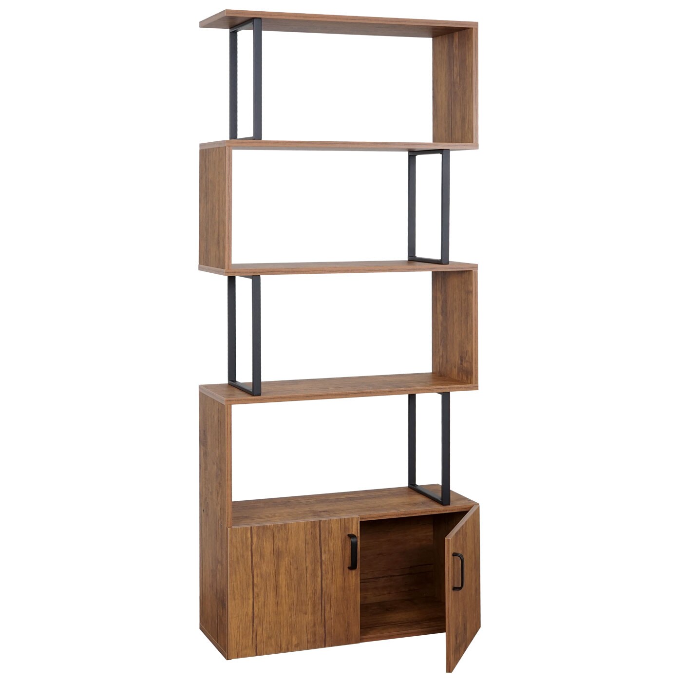 Bücherregal MCW-A27, Regal Standregal Raumteiler Wohnregal, Staufach mit Tür 183x80cm 3D-Struktur ~ Wildeiche-Optik