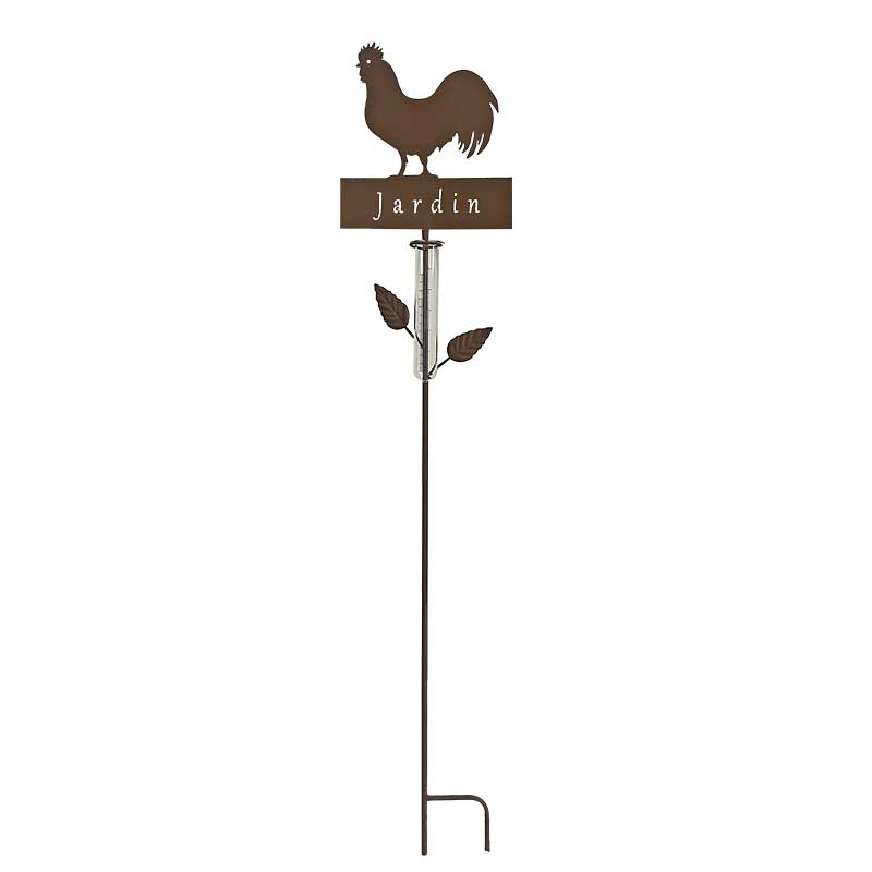 Pluviomètre coq métal à planter jardin 22x6x110cm