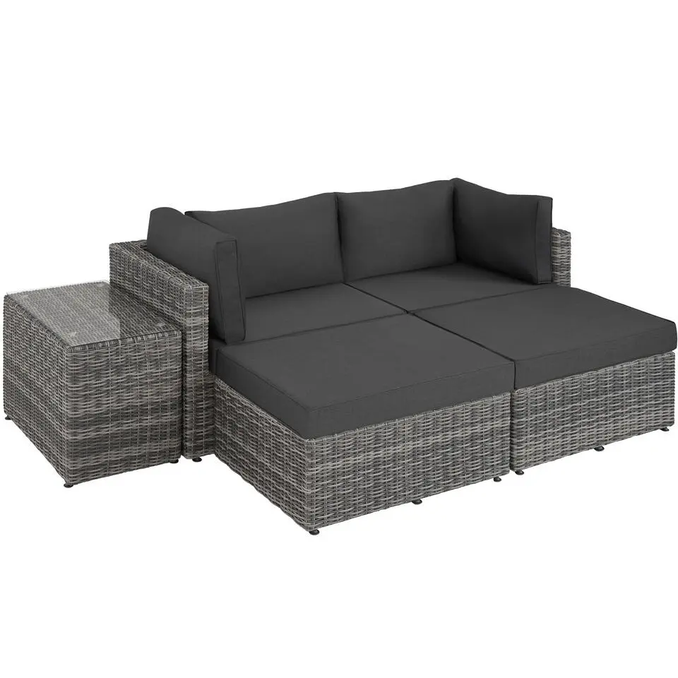 tectake Wicker loungeset San Domino met aluminium frame, Lichtgrijs/donkergrijs