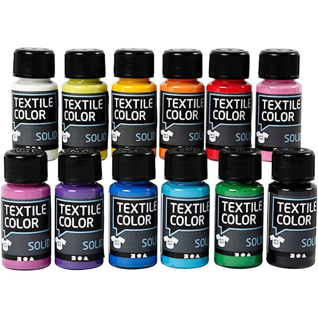 Tekstilfarge, dekkende, ass. farger, 12x50 ml/ 1 pk.