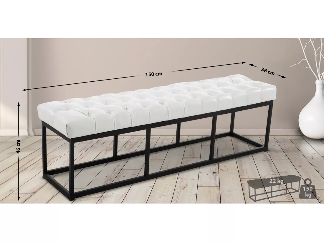 Banquette - Similicuir & Métal noir mat - Blanc - Amun